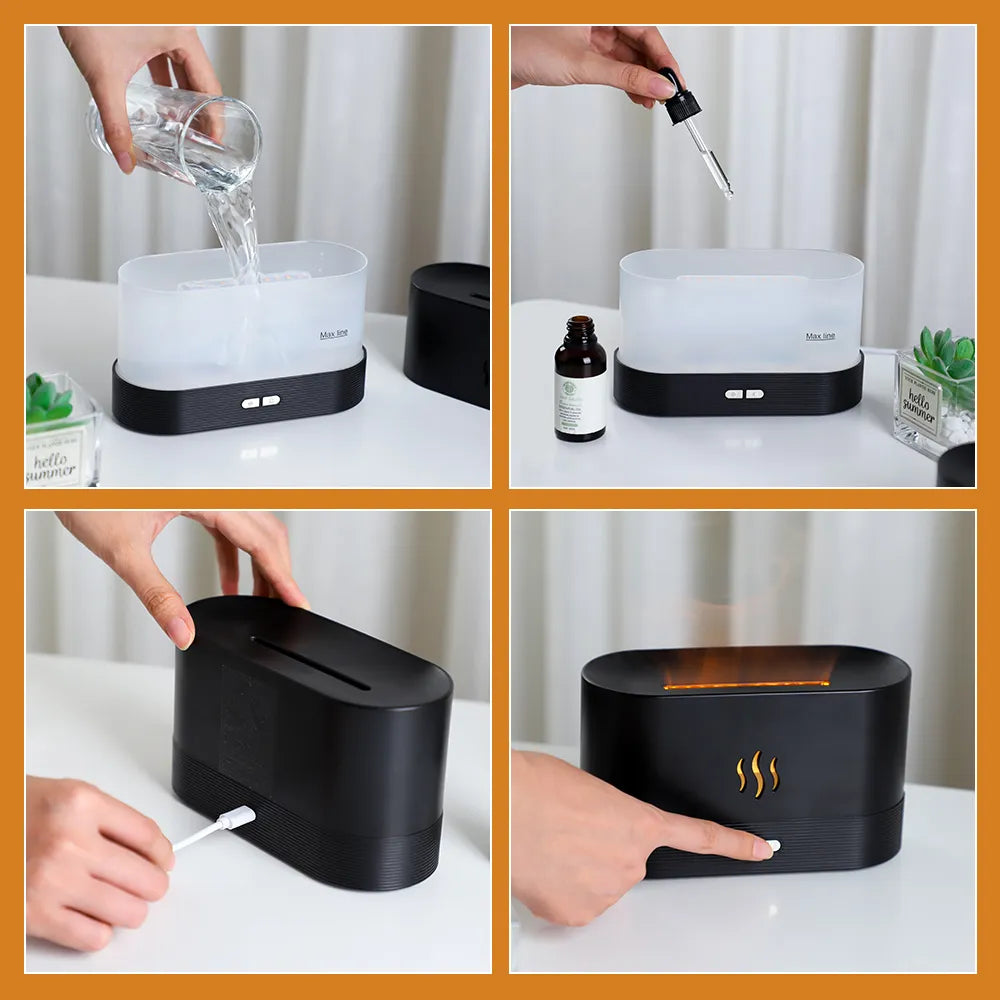 Difusor de Aroma com Efeito em Chamas Fragrance Flame Preto Elégora
